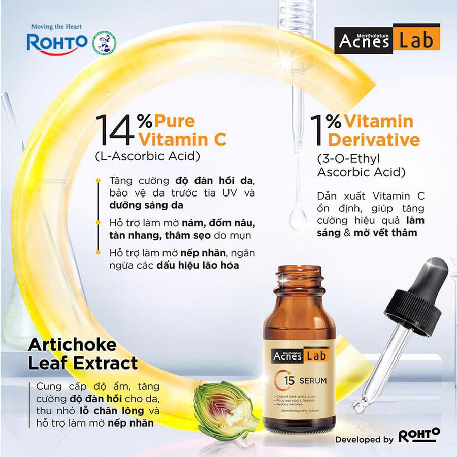 Rohto Acnes Lab C15 Chăm sóc da thâm mụn, đàn hồi toàn diện